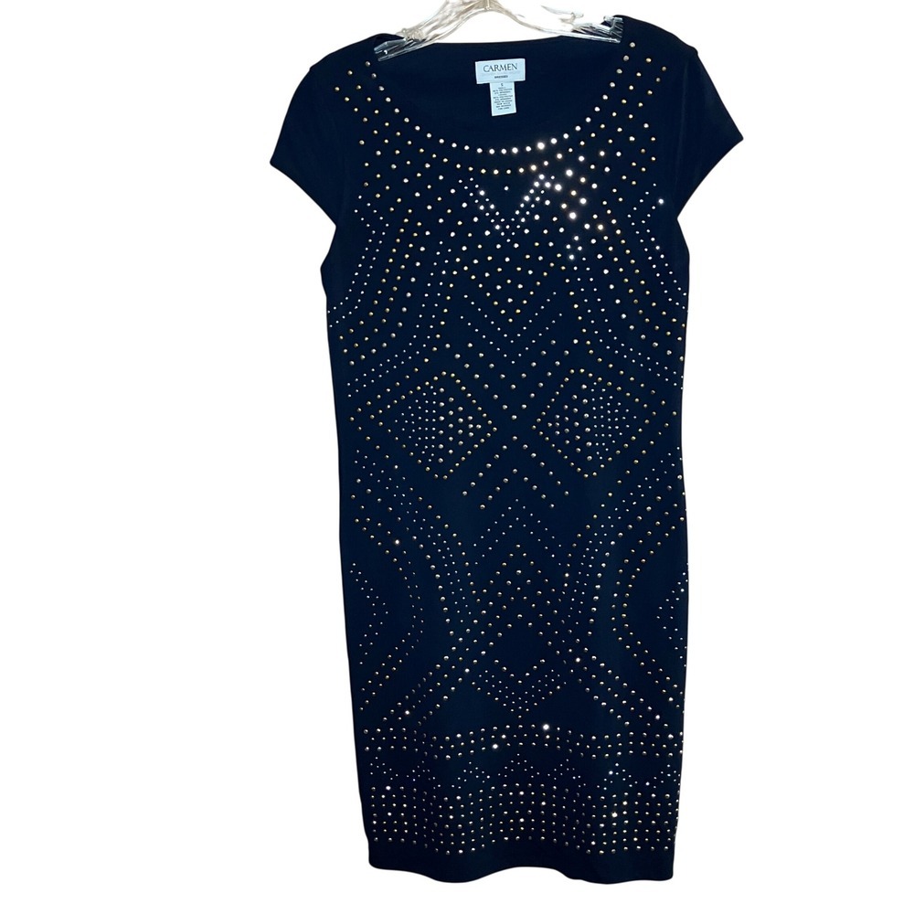 Carmen Marc Valvo Dress Women's S Blue Sleeveless Embellished Party Cocktail